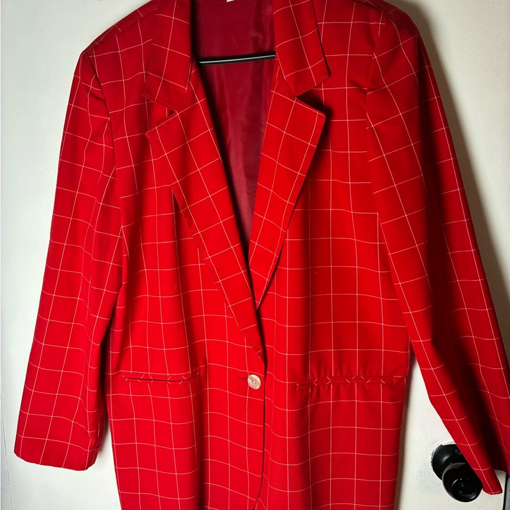 Red vintage 80’s Windowpane Single-Button Blazer Partone